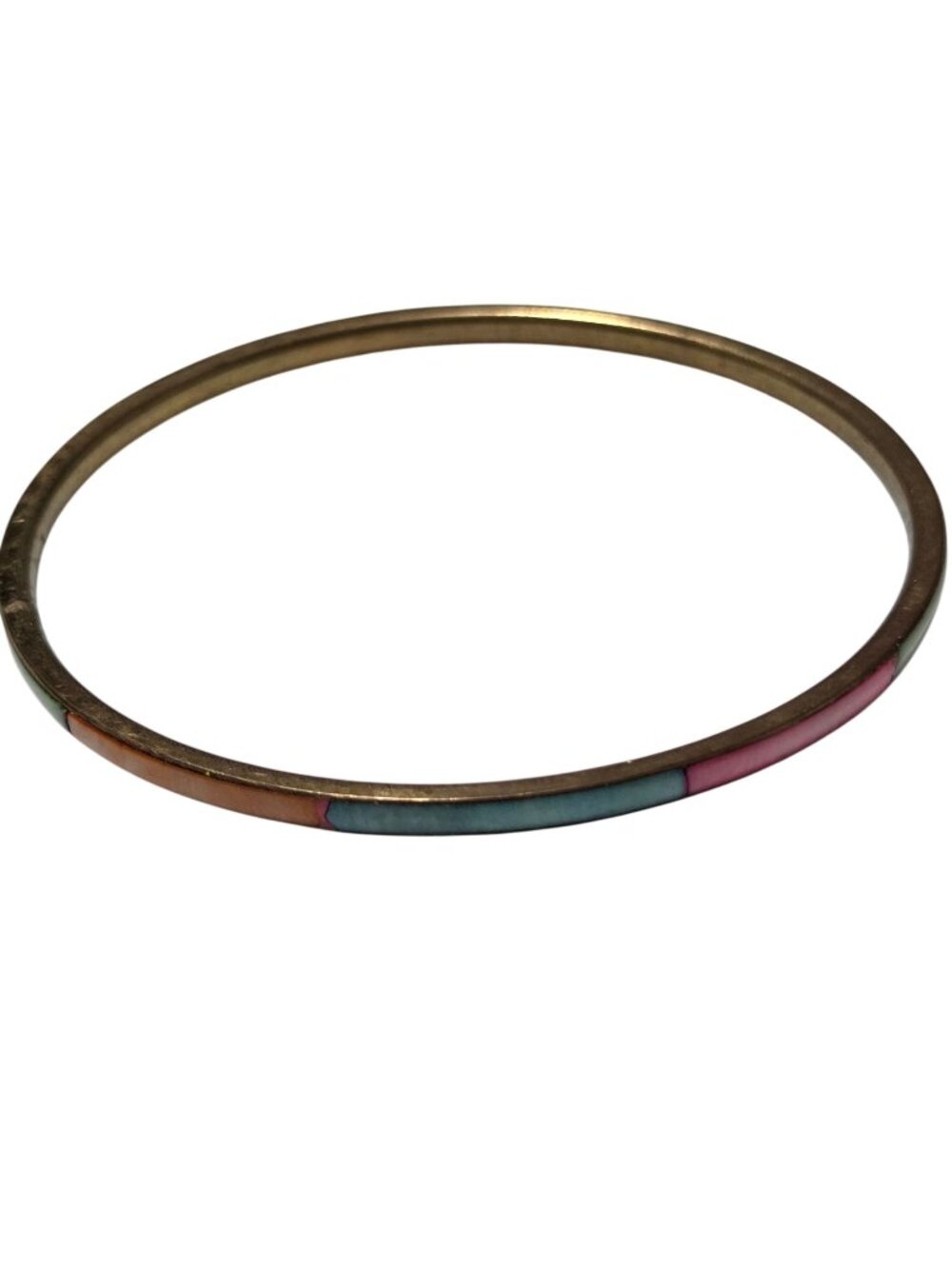 Retro Thin Gold Tone Bangle Bracelet Multicolor Enamel Inlays Fashion Jewelry